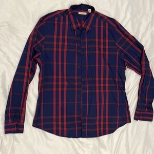 BURBERRY BRIT CHECK Button down collared shirt. Navy & Red